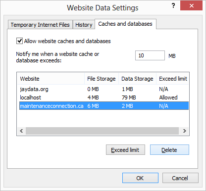 Website Data Settings Delete Step